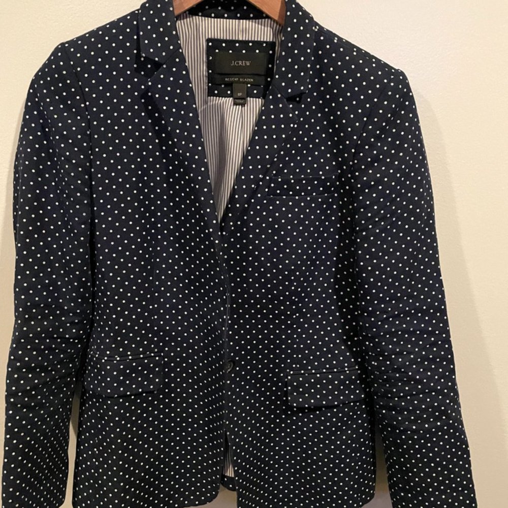 J.Crew Linen Navy and White Polka Dot Blazer